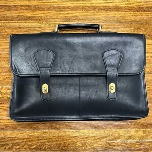 Vintage Black Leather Briefcase with Gold Hardware